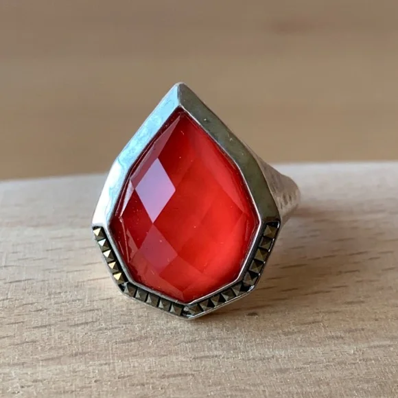 JUDITH JACK CORAL TRIPLET MARCASITE RING 925 STERLING SILVER STATEMENT OVERSIZED